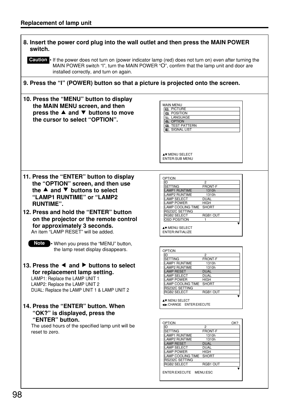 Replacement of lamp unit | Panasonic PT-D7600U User Manual | Page 98 / 112