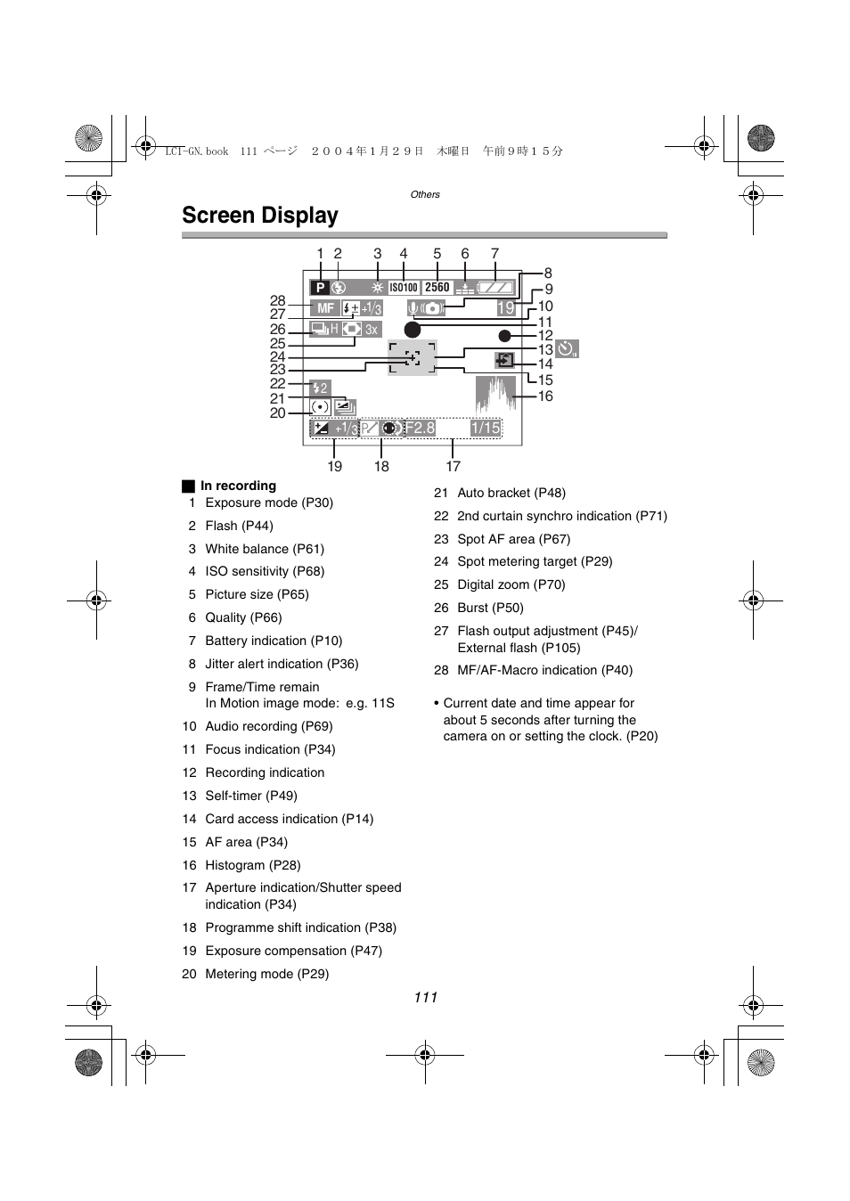 Screen display | Panasonic DMC-LC1GN User Manual | Page 111 / 128