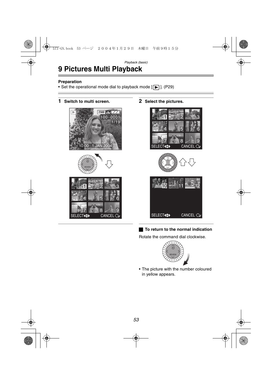 9 pictures multi playback | Panasonic DMC-LC1GN User Manual | Page 53 / 128