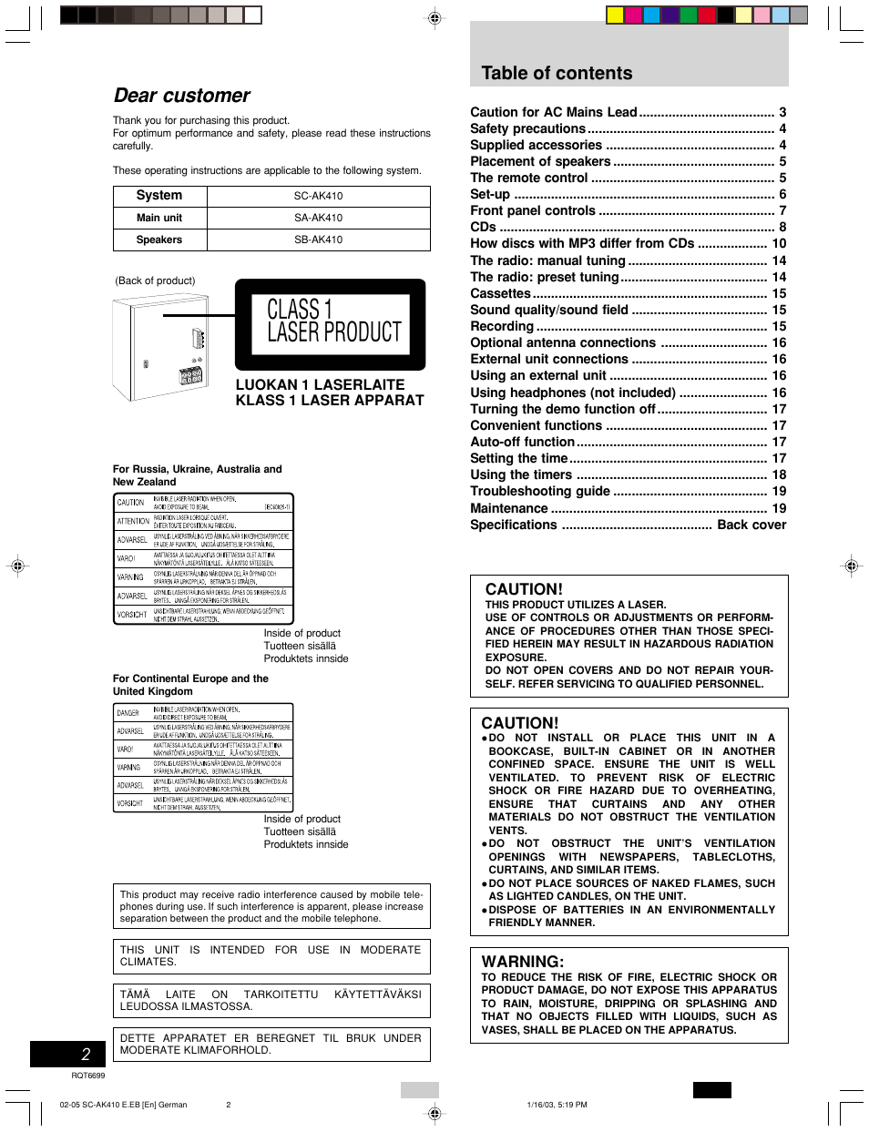 Panasonic SC-AK410 User Manual | Page 2 / 20