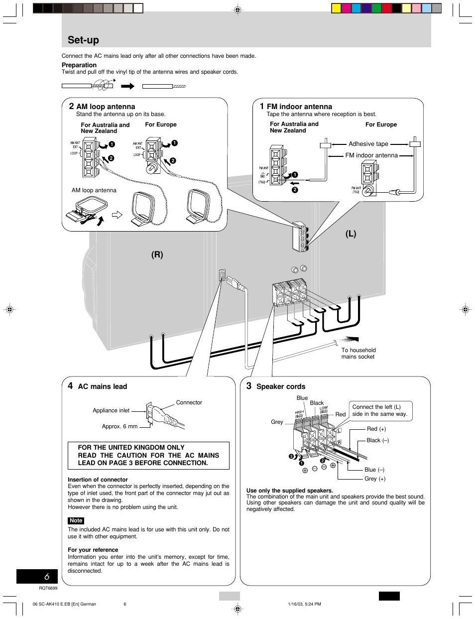 Set-up, R) (l) | Panasonic SC-AK410 User Manual | Page 6 / 20