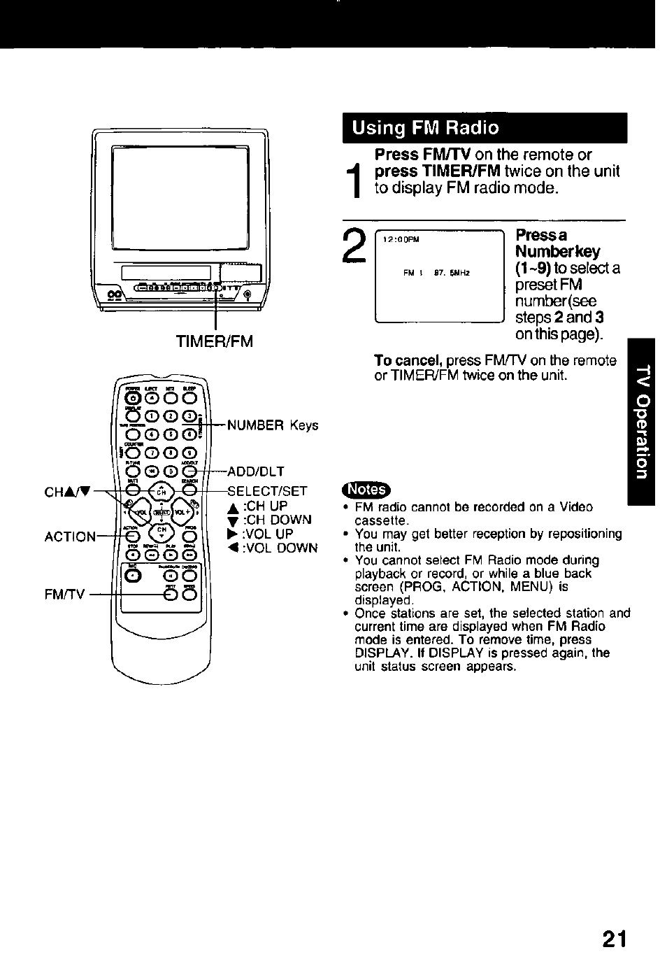 Using fm radio | Panasonic PV C1322 User Manual | Page 21 / 40