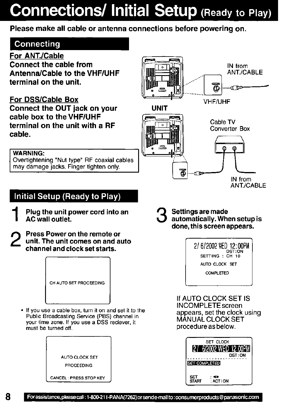 Connections/ initial setup (ready to play), Connections / initial setup (ready to play) , 9, Connections/ initial setup | Ready to play) | Panasonic PV C1322 User Manual | Page 8 / 40