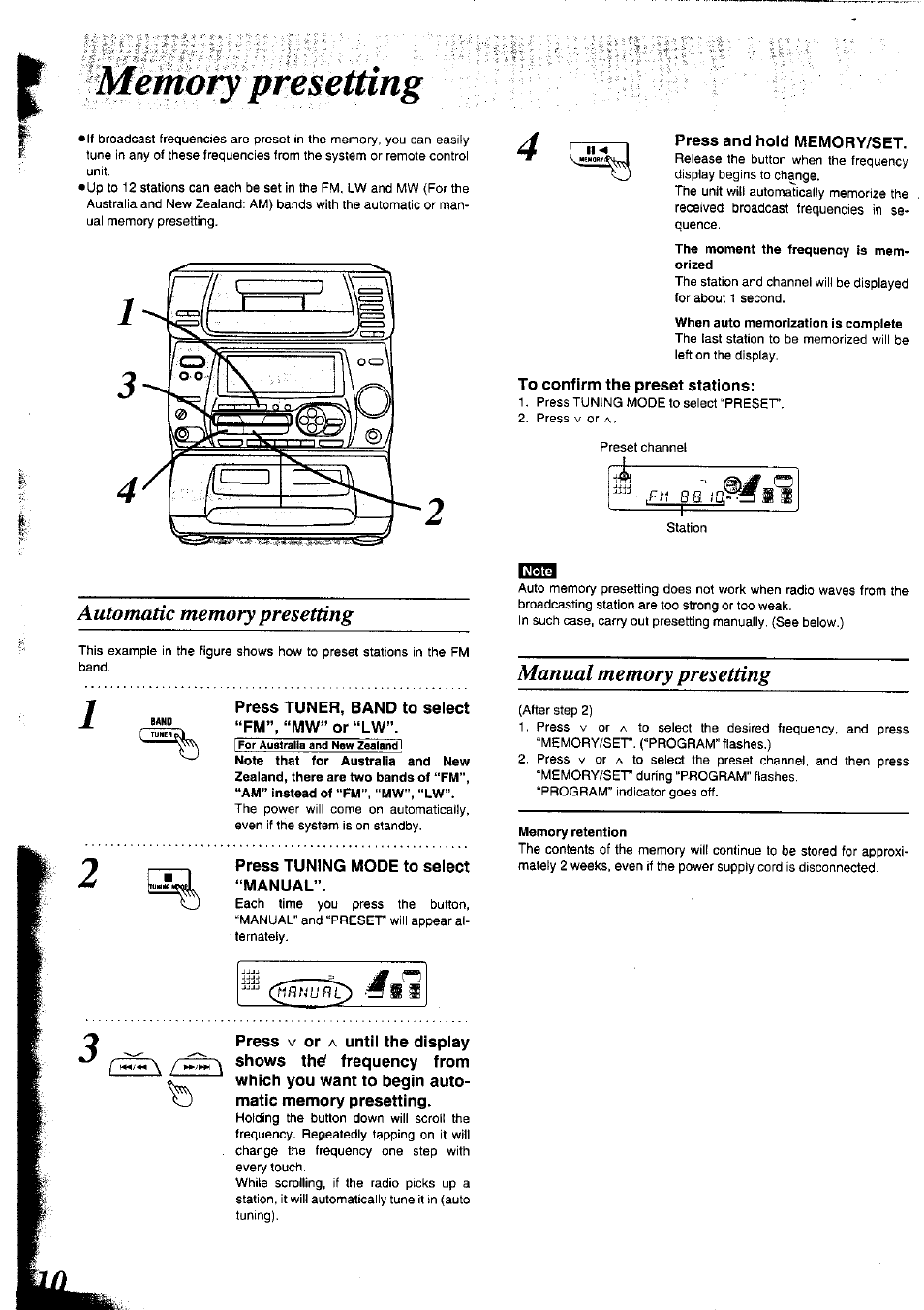 Memory presetting | Panasonic SC-CH75 User Manual | Page 10 / 40