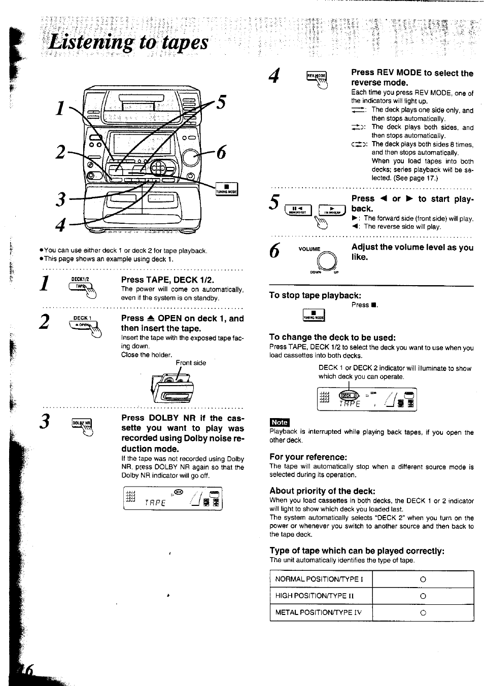 Listening to tapes | Panasonic SC-CH75 User Manual | Page 16 / 40