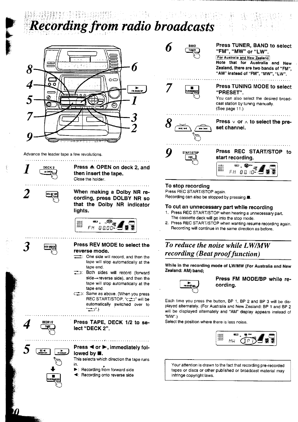 Recording frain radio broadcasts, Fif eaco-sil, Recording from radio broadcasts | Panasonic SC-CH75 User Manual | Page 20 / 40