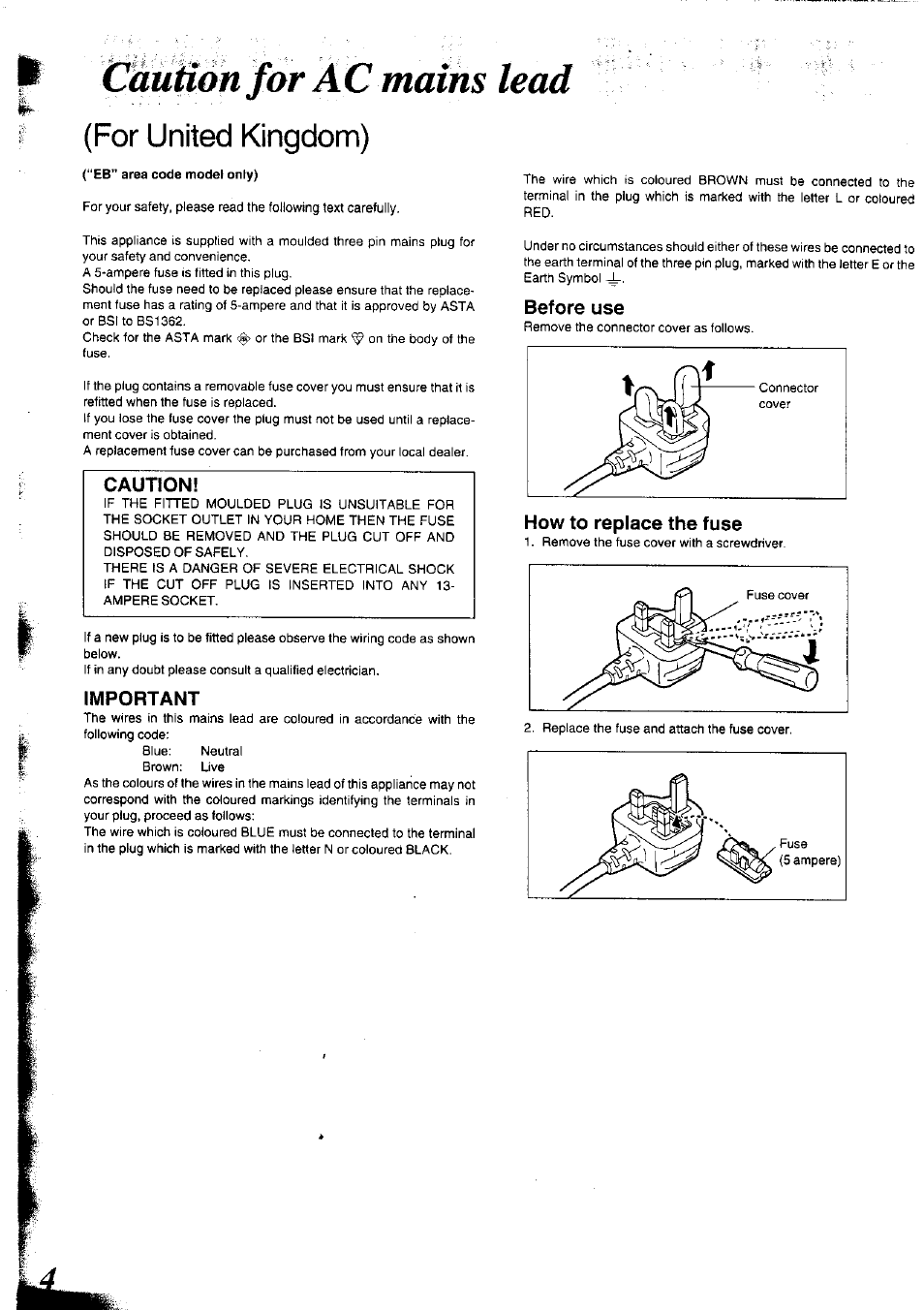 Gmhon /or ac mains lead, Caution for ac mains lead, For united kingdom) | Panasonic SC-CH75 User Manual | Page 4 / 40