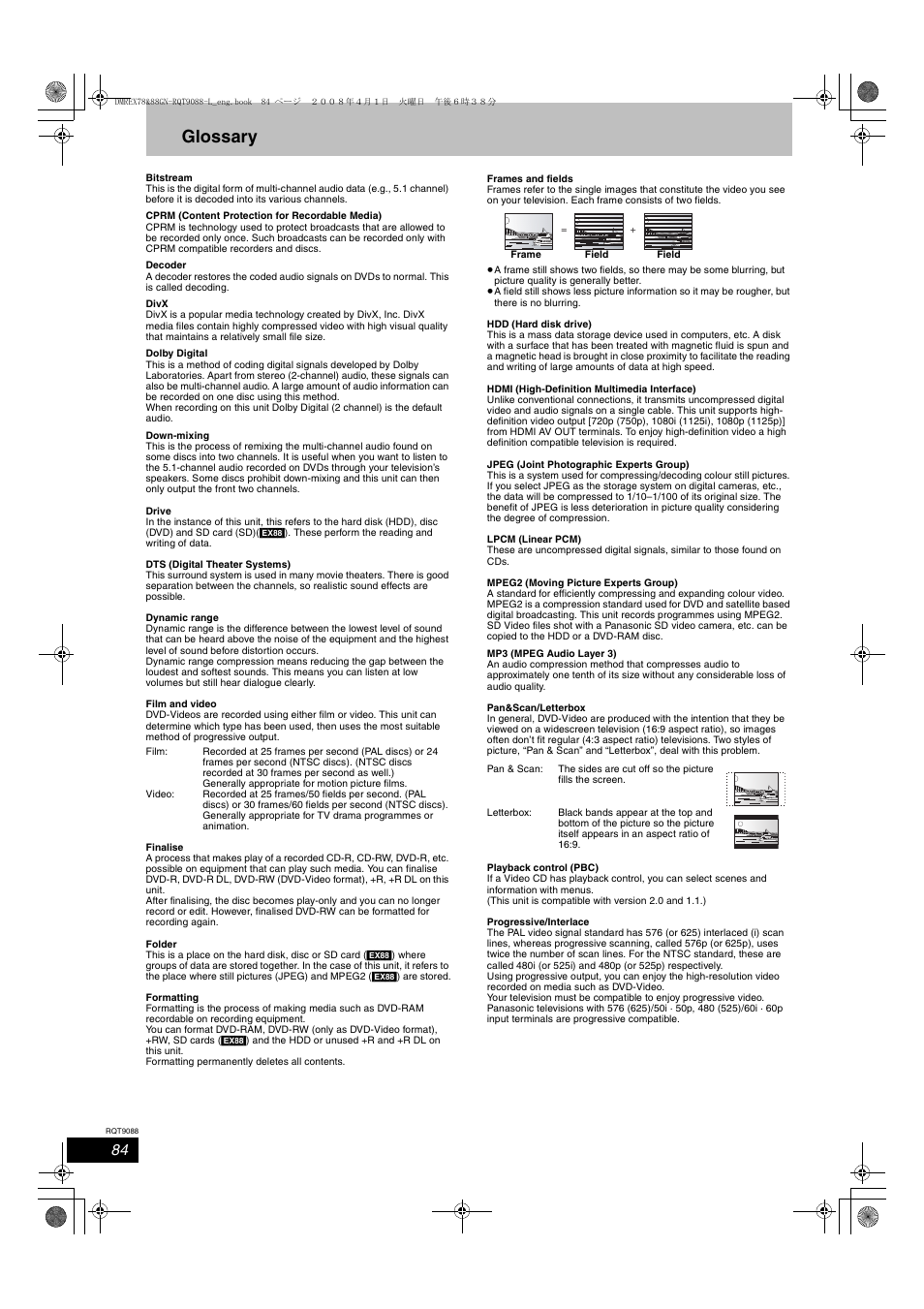 Glossary | Panasonic DMR-EX78 User Manual | Page 84 / 88