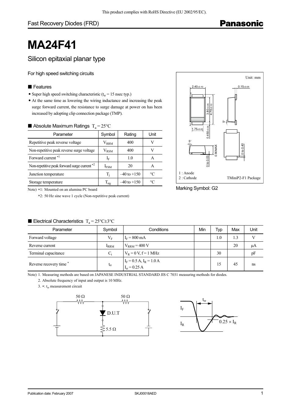 Panasonic MA24F41 User Manual | 3 pages