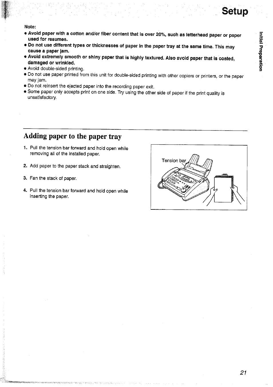 Note, Adding paper to the paper tray | Panasonic KX-FP101NZ User Manual | Page 21 / 96