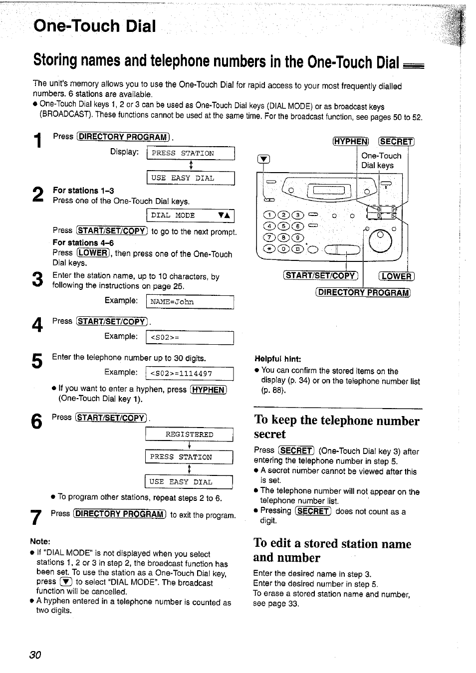 One-touch dial, Press [directory program | Panasonic KX-FP101NZ User Manual | Page 30 / 96