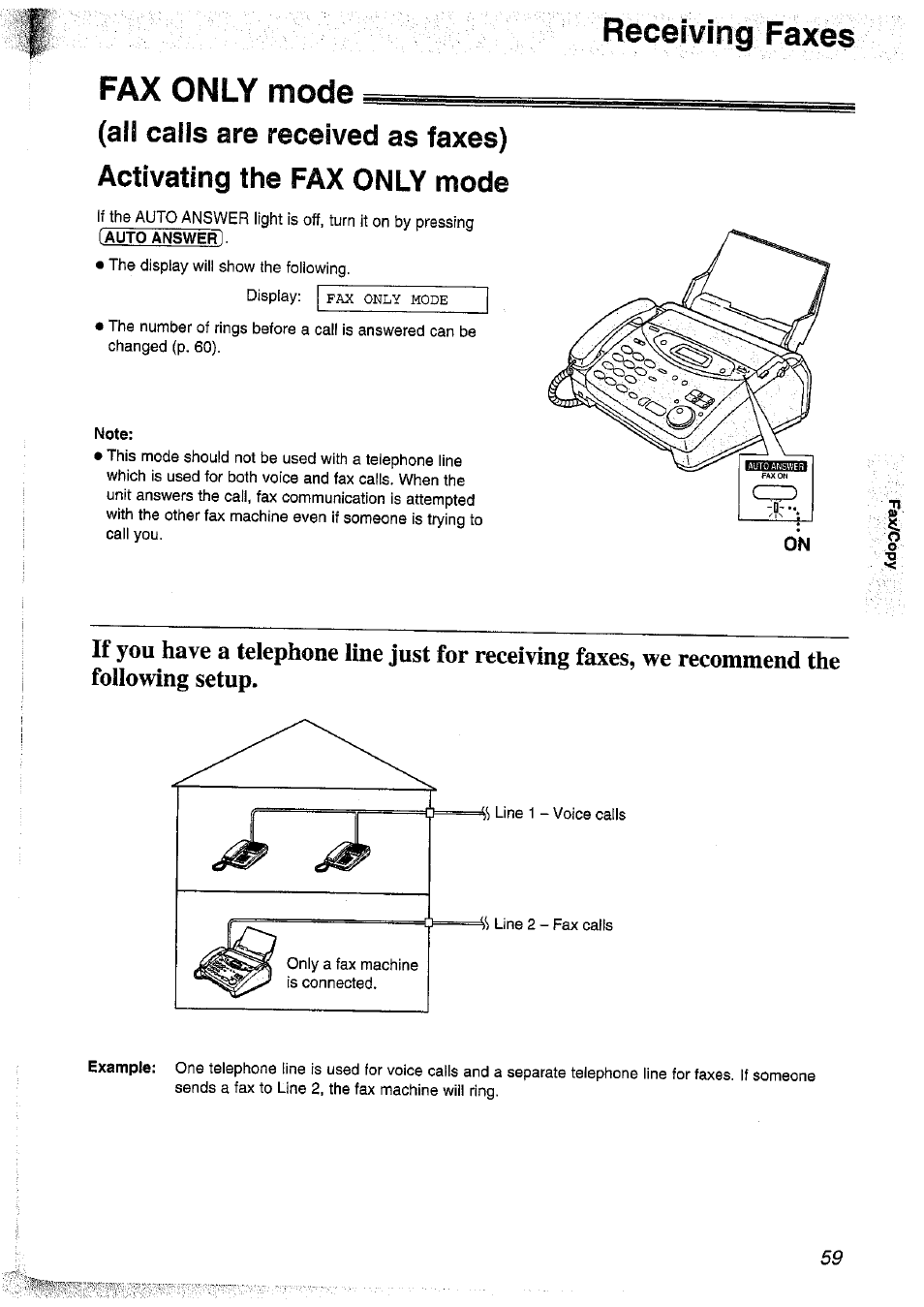 Fax only mode, Note | Panasonic KX-FP101NZ User Manual | Page 59 / 96