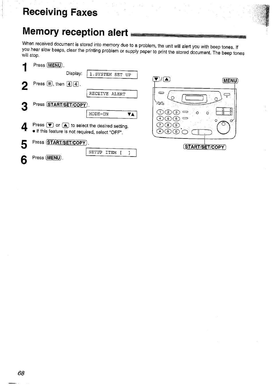 Receiving faxes memory reception alert | Panasonic KX-FP101NZ User Manual | Page 68 / 96