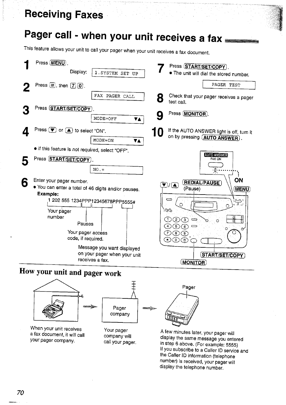 Receiving faxes, Pager cali - when your unit receives a fax | Panasonic KX-FP101NZ User Manual | Page 70 / 96