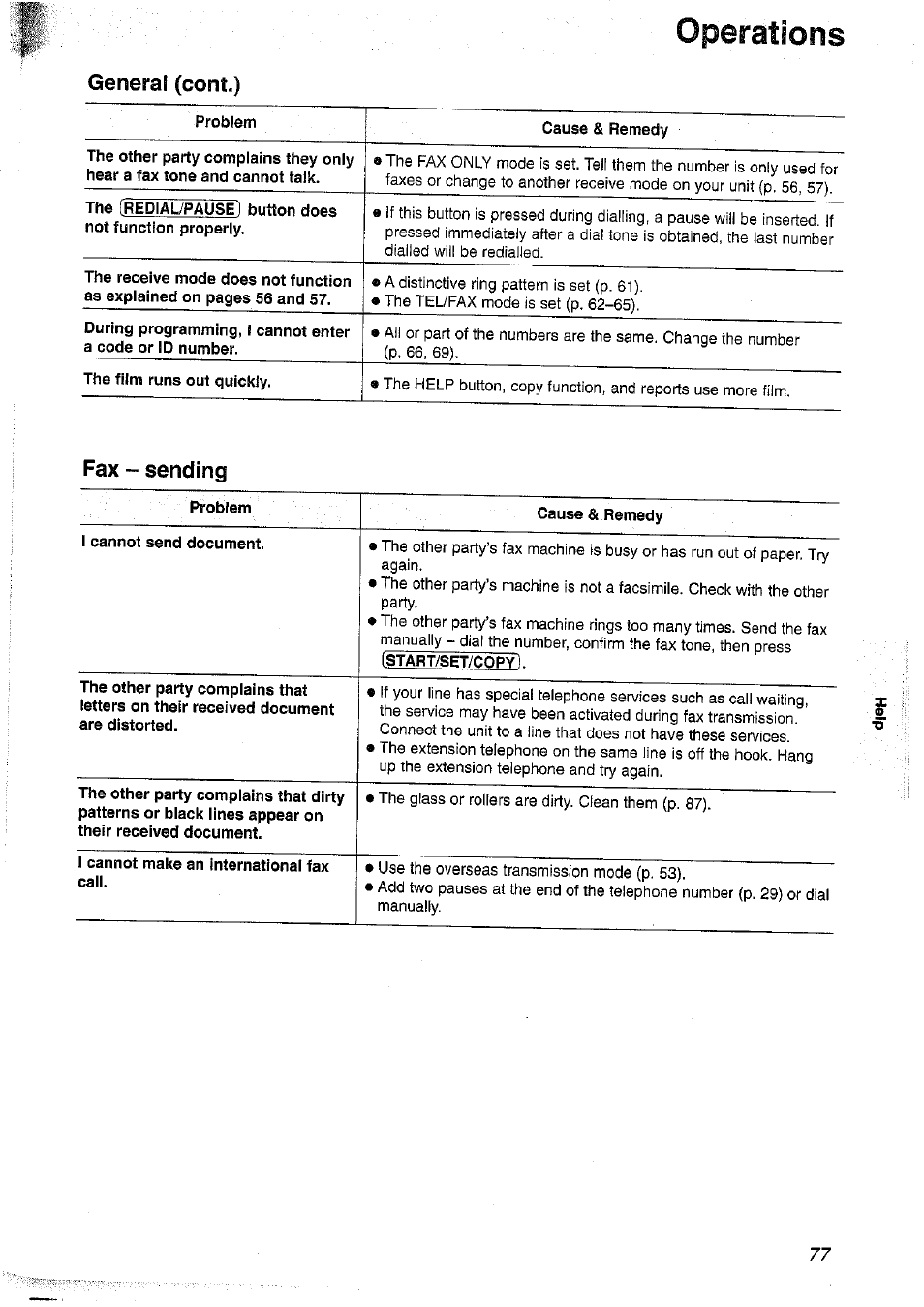 Operations, Fax - sending | Panasonic KX-FP101NZ User Manual | Page 77 / 96