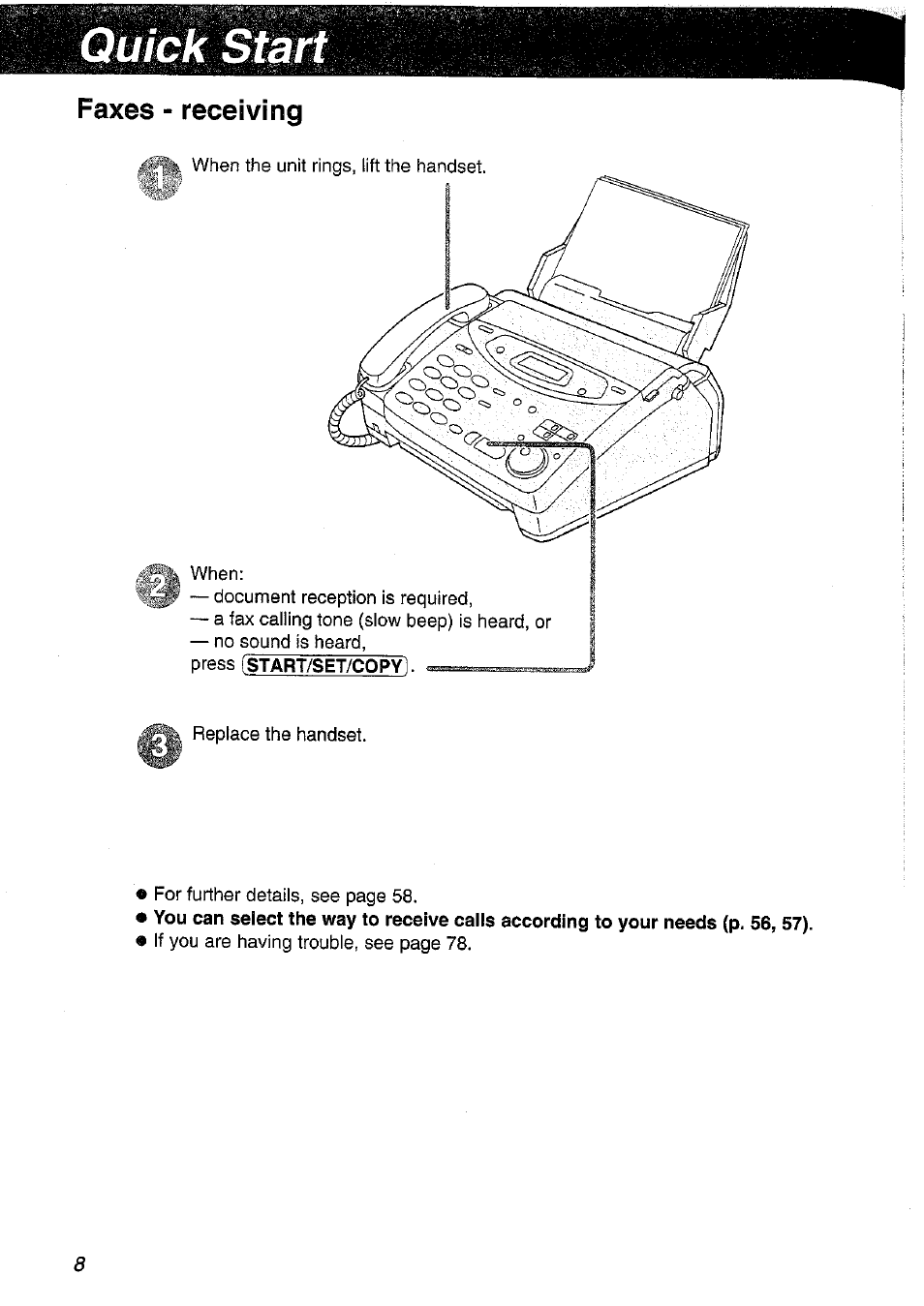 Quicèmèd, Faxes - receiving | Panasonic KX-FP101NZ User Manual | Page 8 / 96