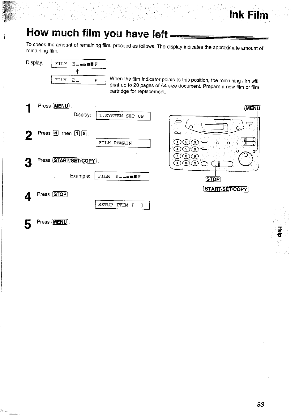 How much film you have left, Ink film | Panasonic KX-FP101NZ User Manual | Page 83 / 96