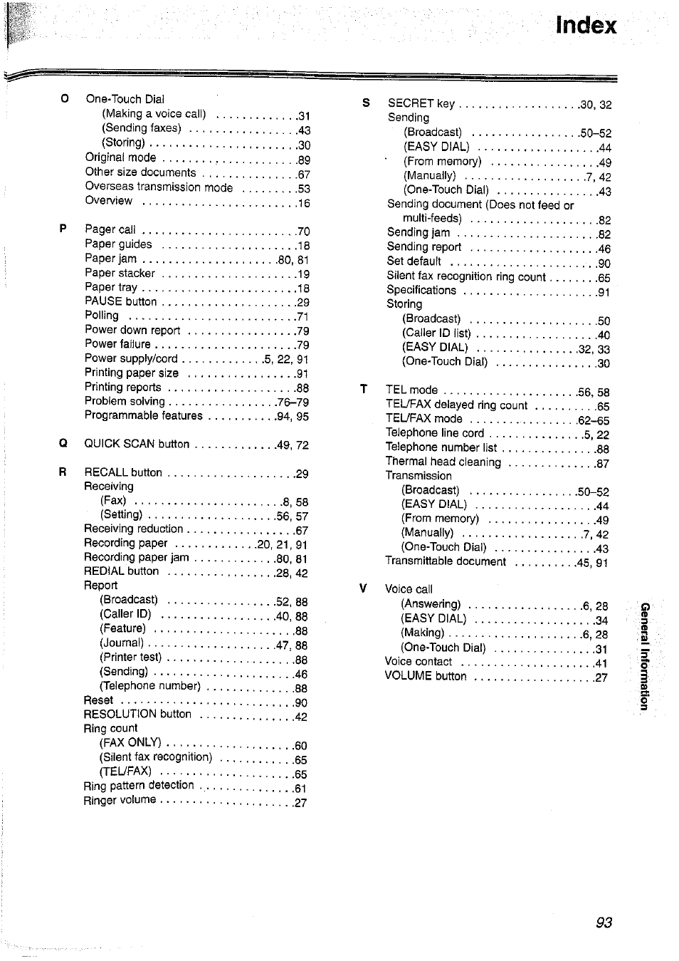 Index | Panasonic KX-FP101NZ User Manual | Page 93 / 96