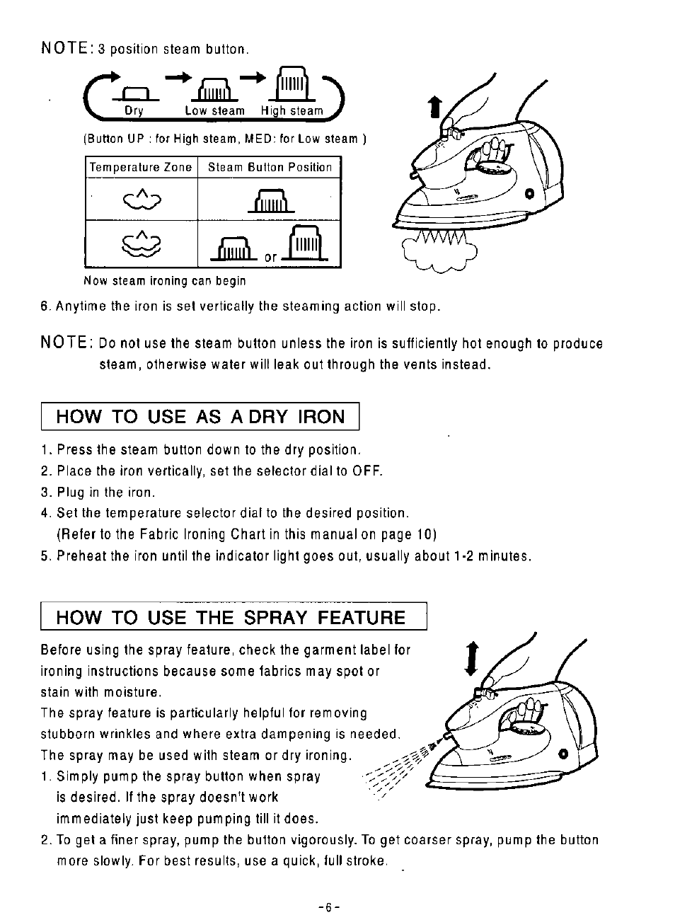 How to use as a dry iron, How to use the spray feature, Ih и | Panasonic NI-N50NR User Manual | Page 6 / 10