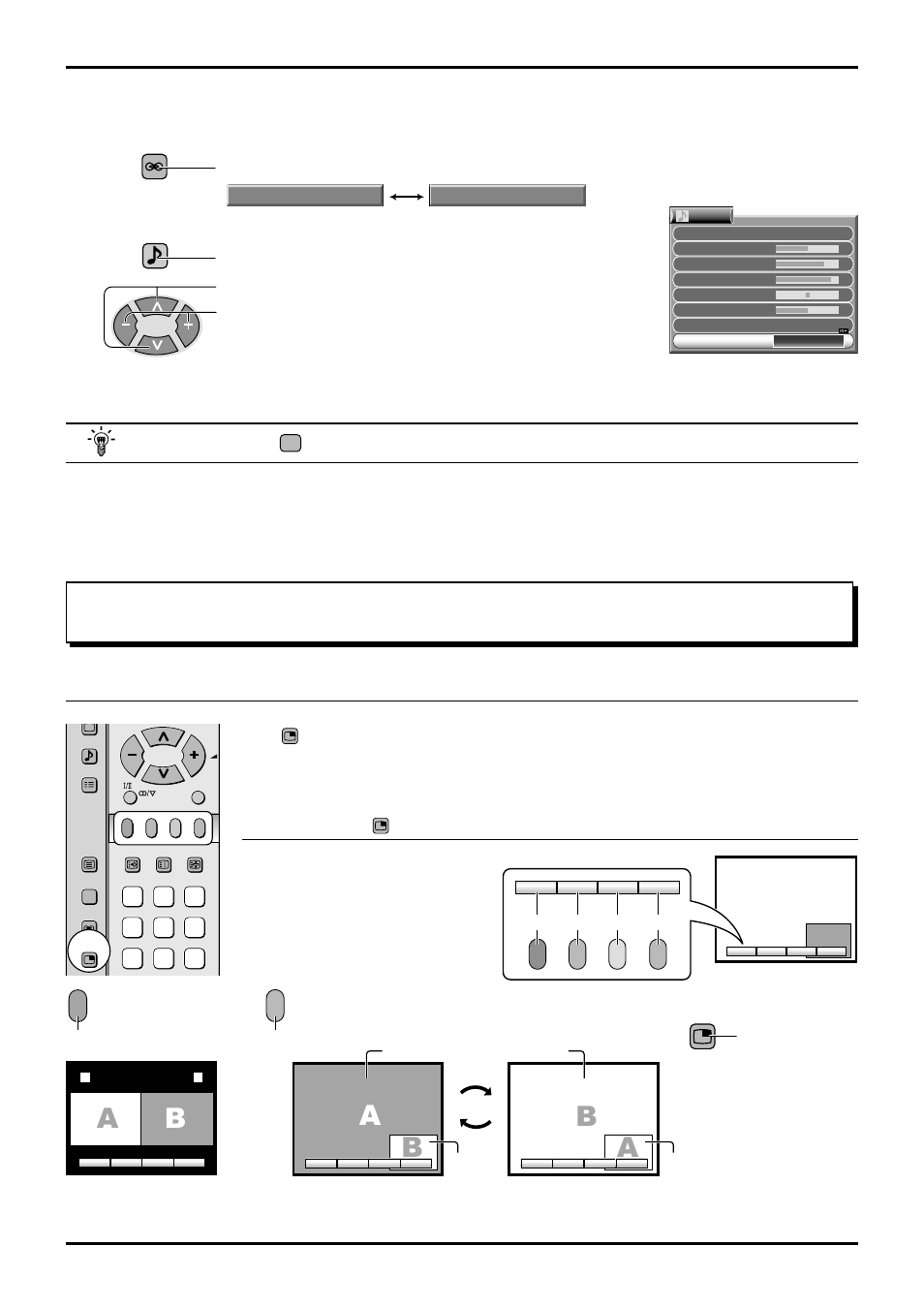 Multi screen, Ab b, Ba a | Helpful hint, Normalization), Multi pip, Sound adjustment, Picture in pcture (pip) | Panasonic TX-43P800X User Manual | Page 27 / 36