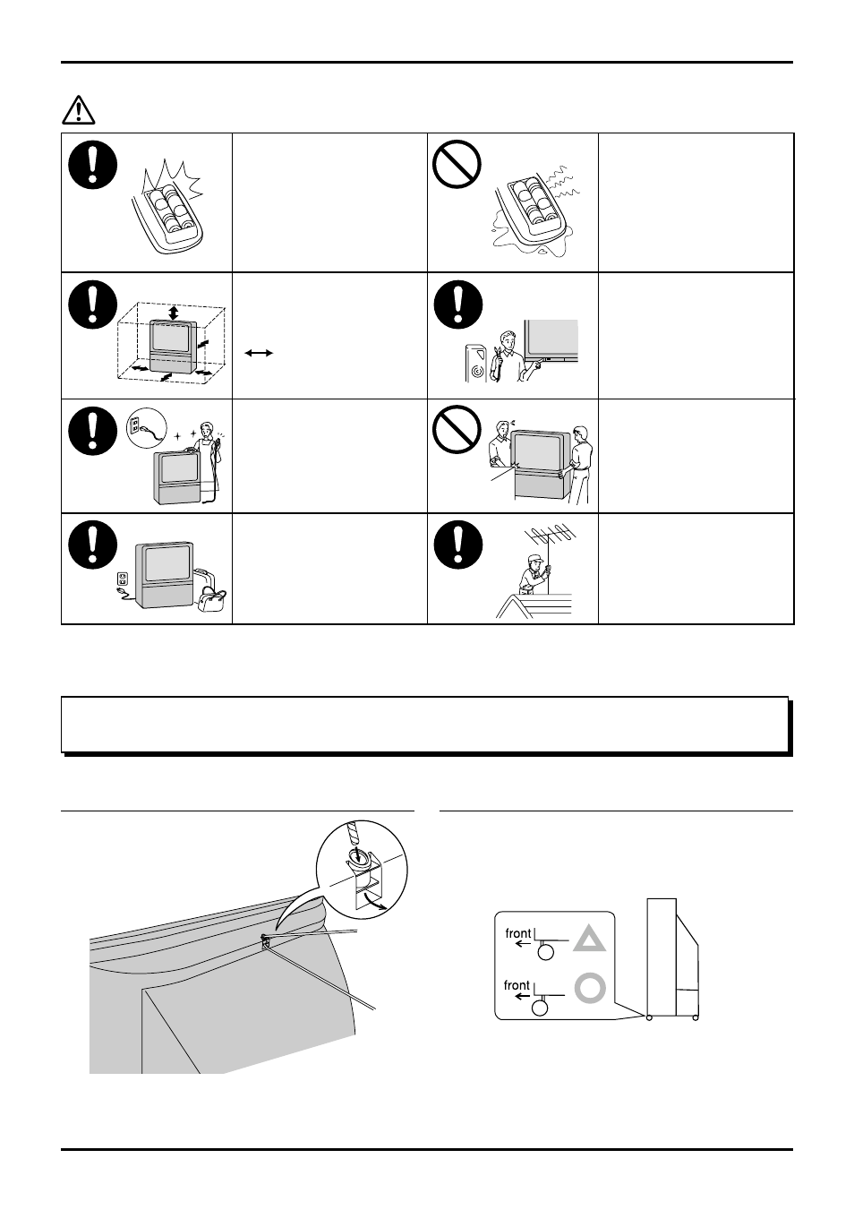 Before operating this set, Cautions, Securing the casters safety precaution | Warnings and cautions | Panasonic TX-43P800X User Manual | Page 4 / 36
