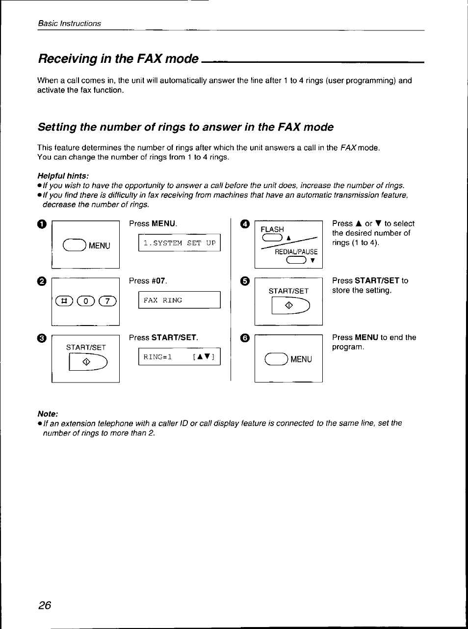 Receiving in the fax mode | Panasonic KX-F700 User Manual | Page 26 / 86