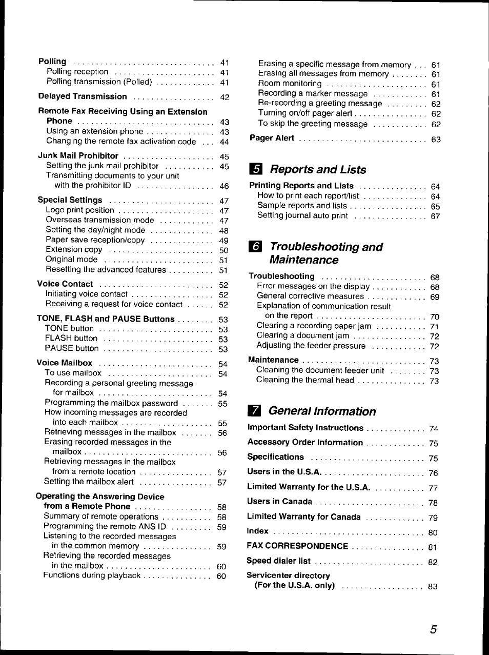 Reports and lists, M troubleshooting and maintenance, B general information | Panasonic KX-F700 User Manual | Page 5 / 86