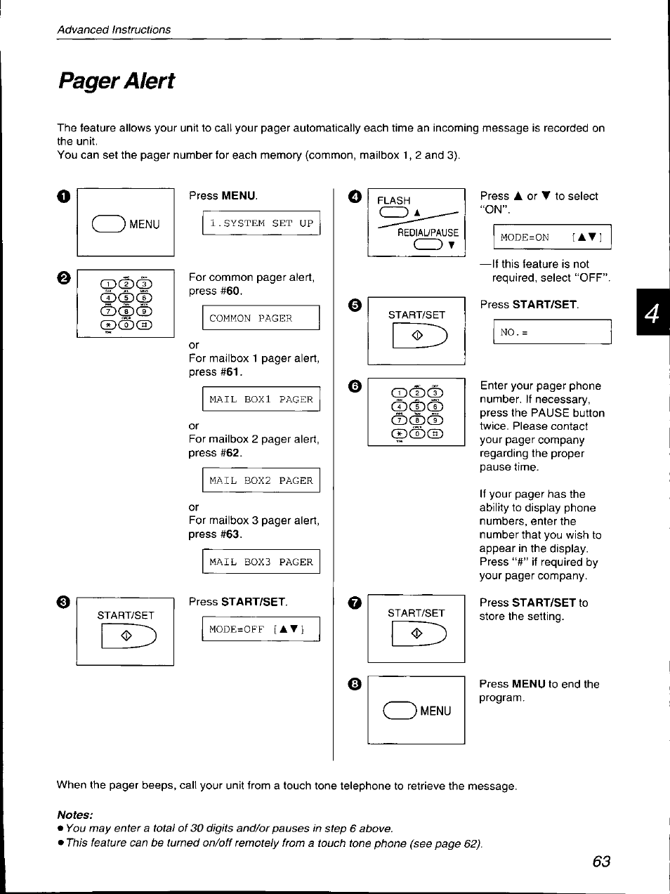 Pager alert, Cpcpcp | Panasonic KX-F700 User Manual | Page 63 / 86