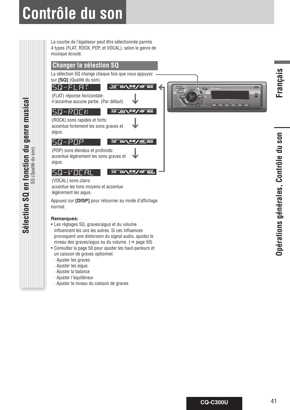 Contrôle du son, Français | Panasonic CQ-C300U User Manual | Page 41 / 88