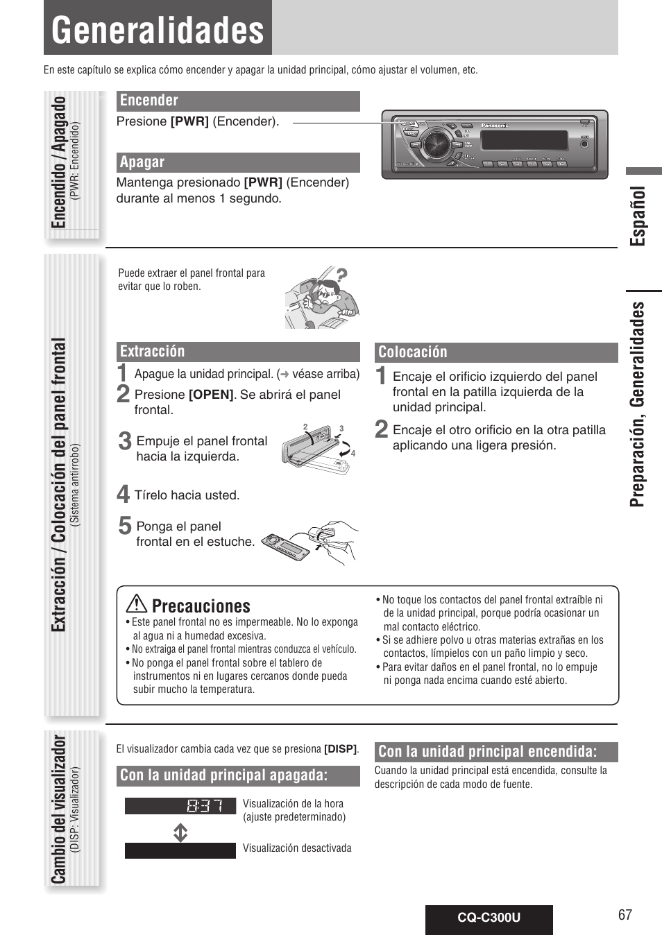 Generalidades, Español | Panasonic CQ-C300U User Manual | Page 67 / 88