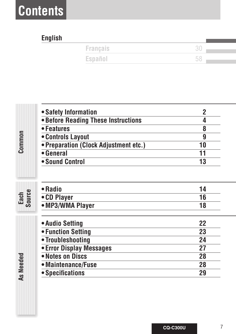Panasonic CQ-C300U User Manual | Page 7 / 88
