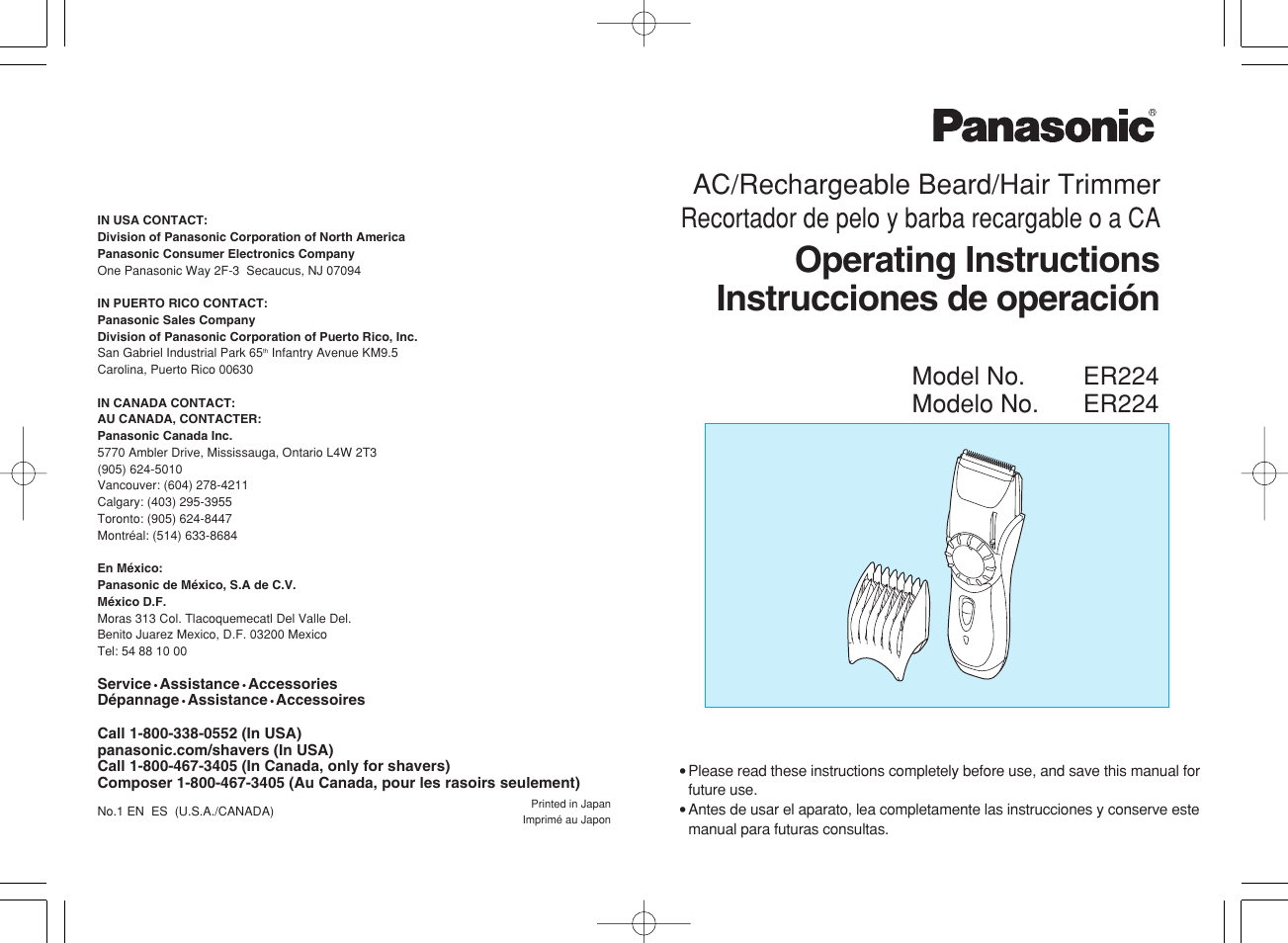 Panasonic ER224 User Manual | 10 pages