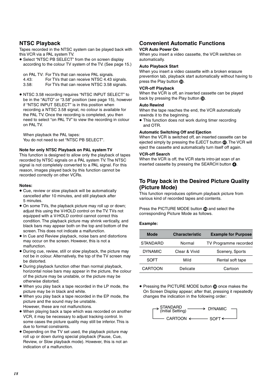 Convenient automatic functions, Ntsc playback | Panasonic NV-SJ400A User Manual | Page 18 / 34