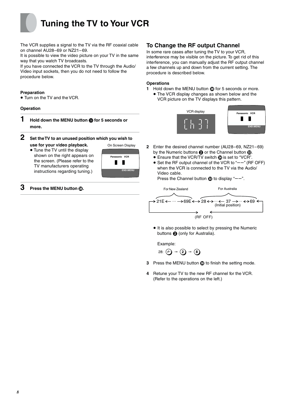Tuning the tv to your vcr | Panasonic NV-SJ400A User Manual | Page 8 / 34