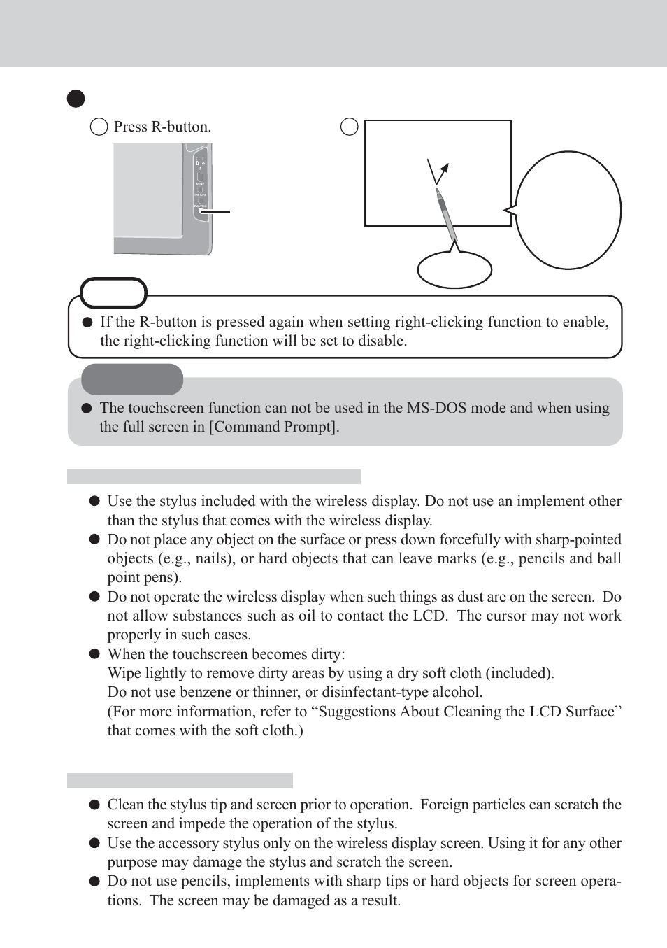 Touchscreen, Handling the touchscreen, Handling the stylus | Panasonic CF-VDW07CRFM User Manual | Page 14 / 36