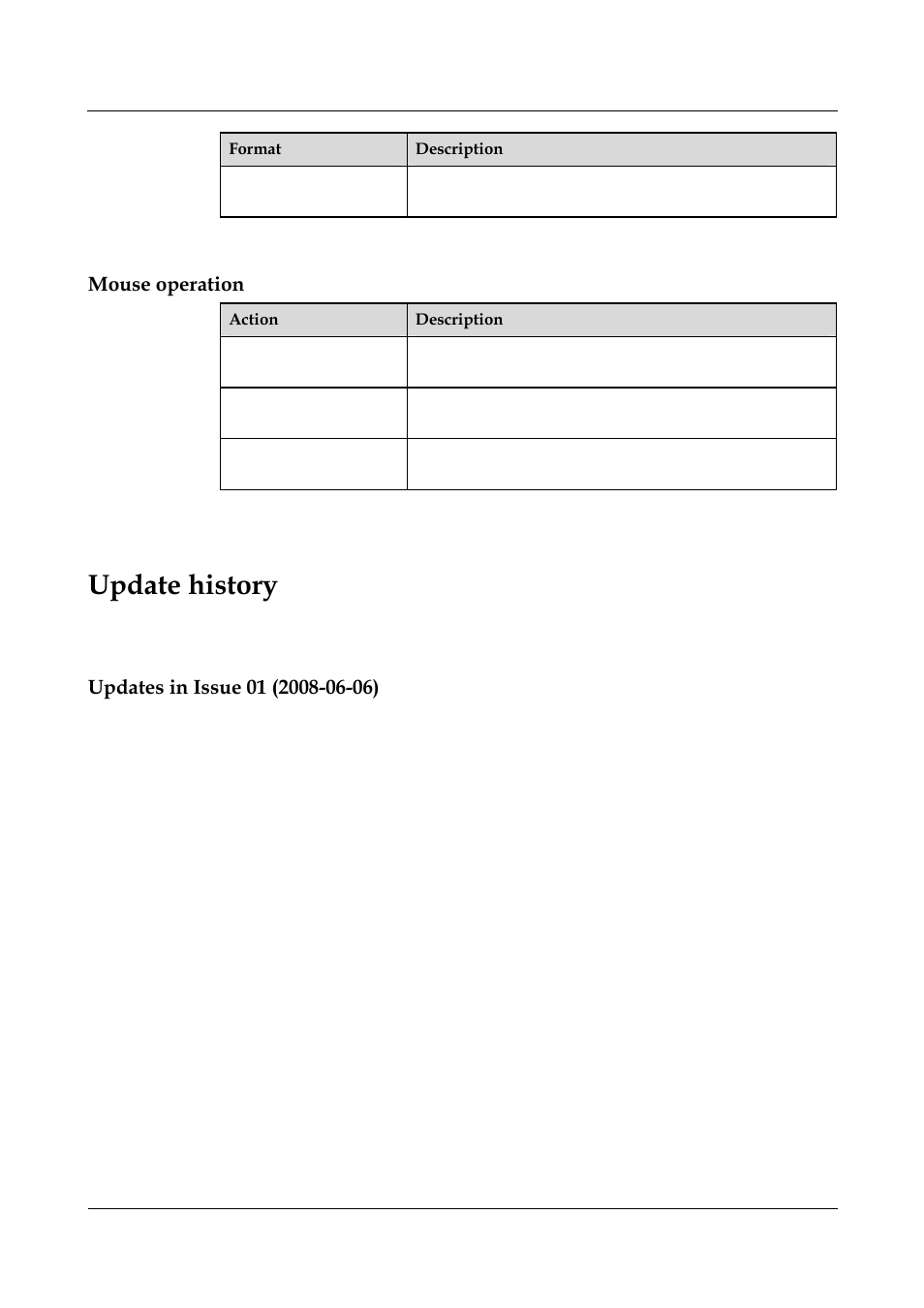 Update history, Mouse operation | Panasonic NN46240-502 User Manual | Page 15 / 84