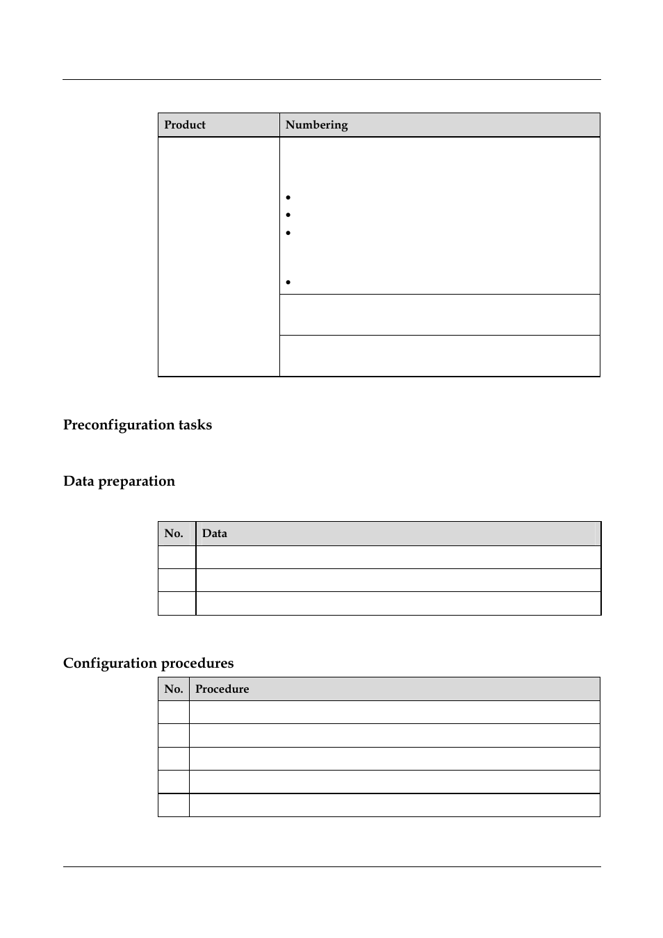 Product, Preconfiguration tasks, Data preparation | Configuration procedures | Panasonic NN46240-502 User Manual | Page 23 / 84