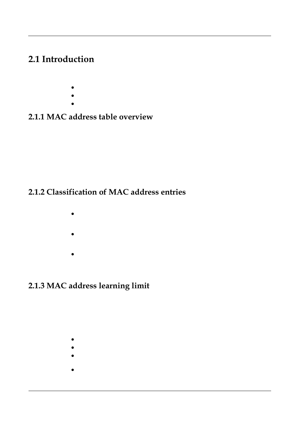 1 introduction, 1 mac address table overview, 2 classification of mac address entries | 3 mac address learning limit | Panasonic NN46240-502 User Manual | Page 31 / 84