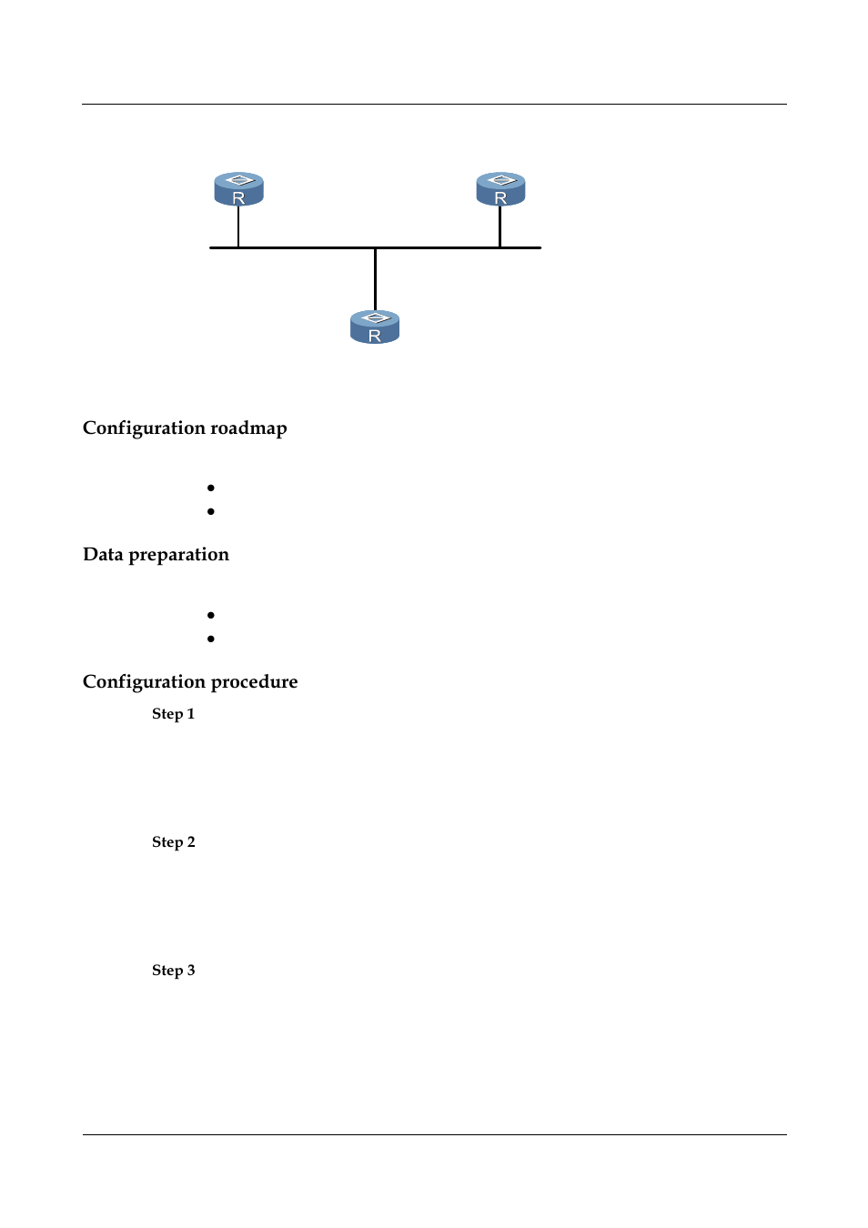 Configuration roadmap, Data preparation, Configuration procedure | Step 1 configure router a, Step 2 configure router b, Step 3 configure router c | Panasonic NN46240-502 User Manual | Page 52 / 84