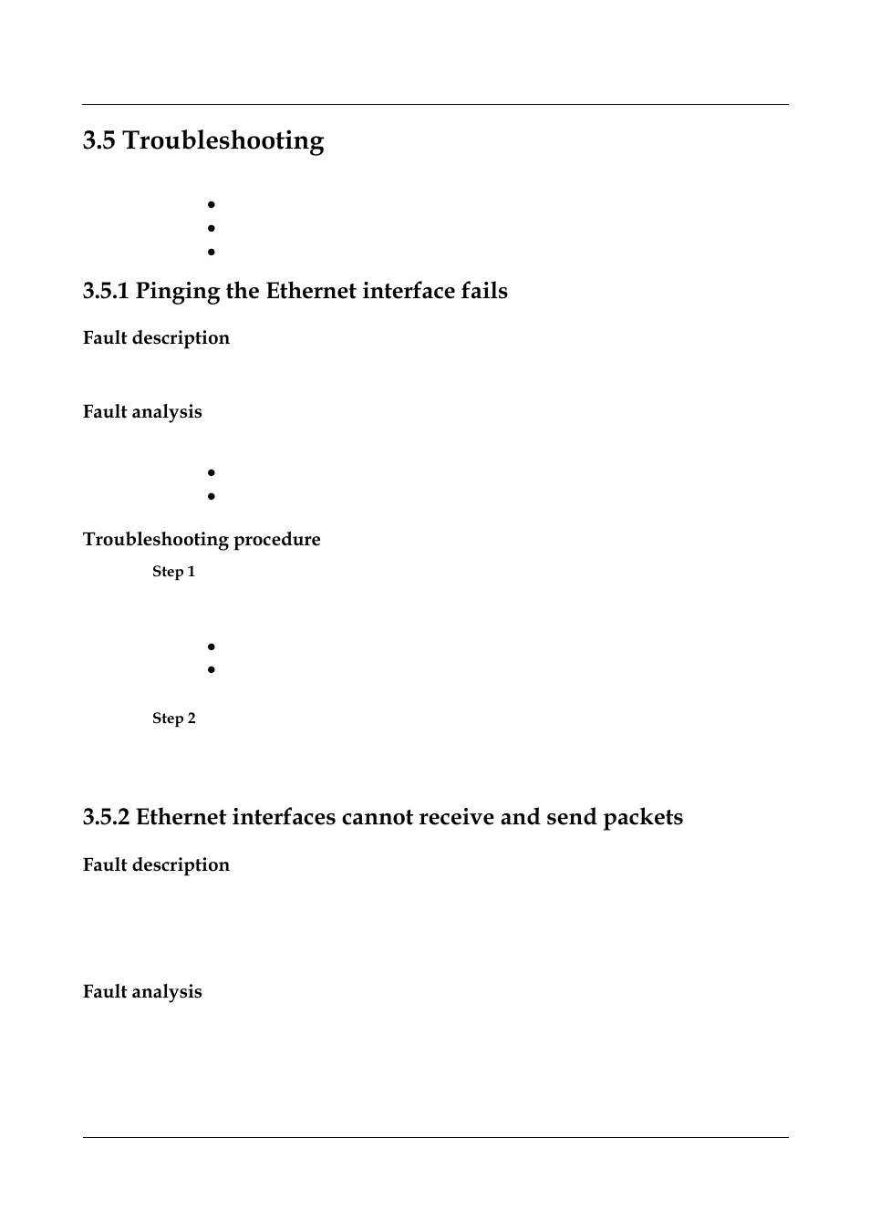 5 troubleshooting, 1 pinging the ethernet interface fails, Fault description | Fault analysis, Troubleshooting procedure | Panasonic NN46240-502 User Manual | Page 54 / 84