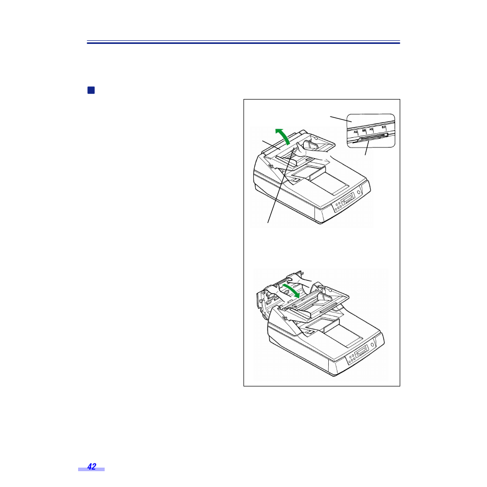 Clearing paper jams, Removing paper jams from the feed part | Panasonic KV-S6050W User Manual | Page 42 / 67