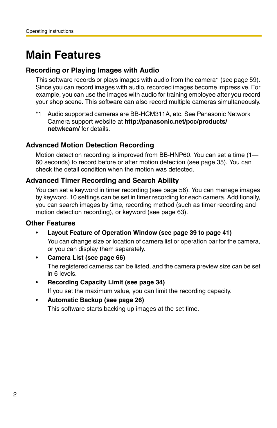 Main features | Panasonic BB-HNP11A User Manual | Page 2 / 100