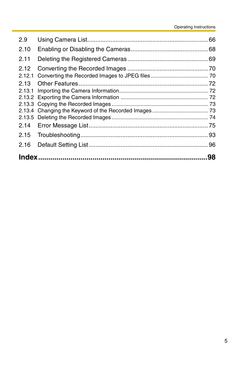 Index 98, Index | Panasonic BB-HNP11A User Manual | Page 5 / 100