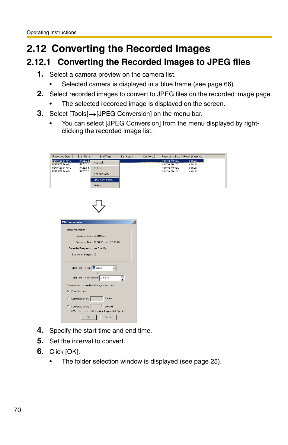 12 converting the recorded images, 1 converting the recorded images to jpeg files | Panasonic BB-HNP11A User Manual | Page 70 / 100