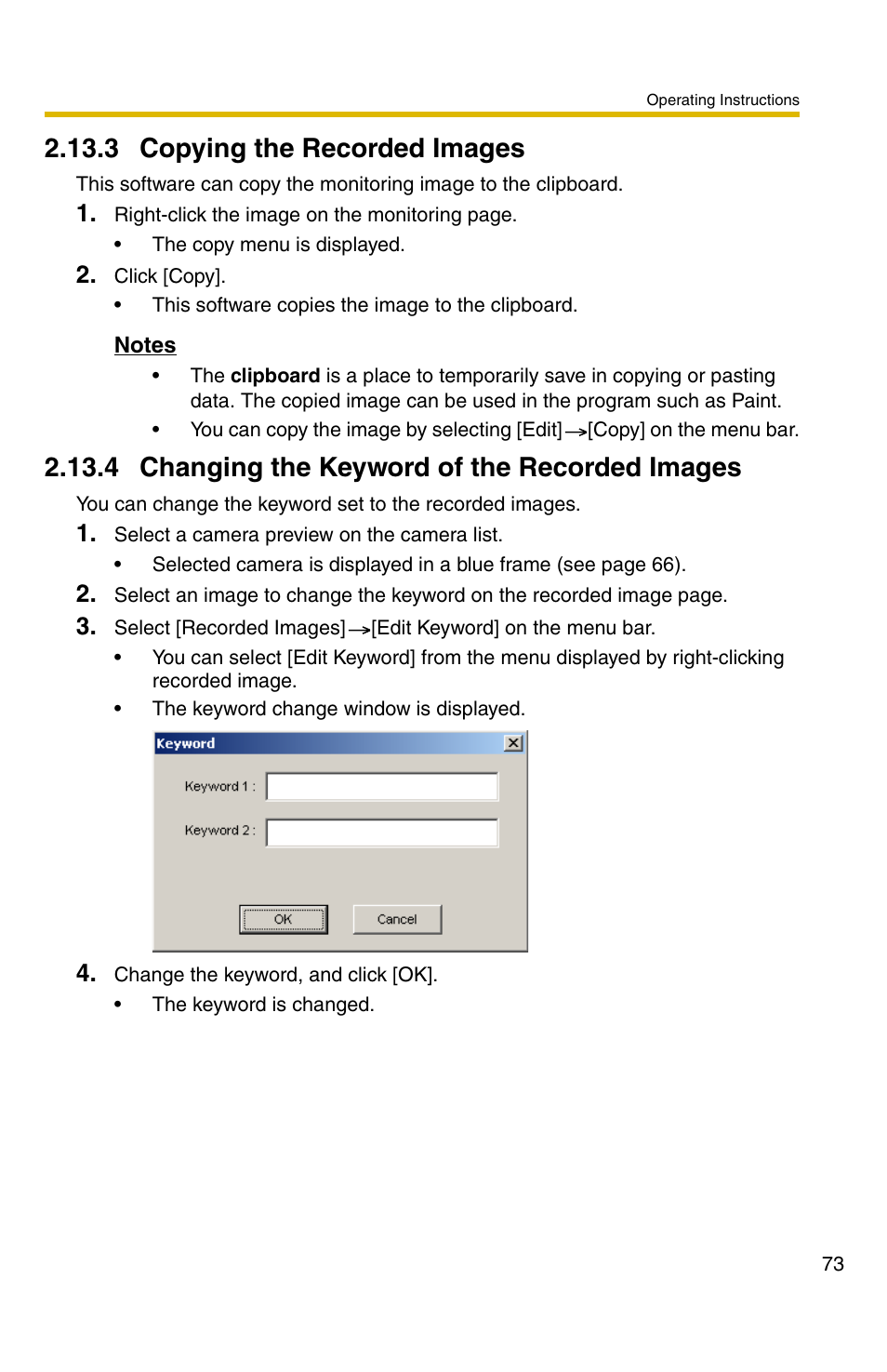 3 copying the recorded images, 4 changing the keyword of the recorded images | Panasonic BB-HNP11A User Manual | Page 73 / 100