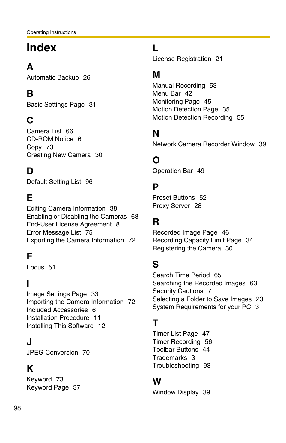 Index | Panasonic BB-HNP11A User Manual | Page 98 / 100