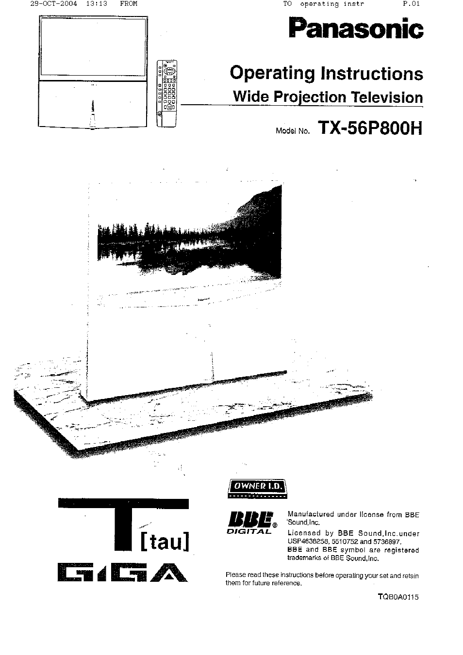 Panasonic TX-56P800H User Manual | 36 pages