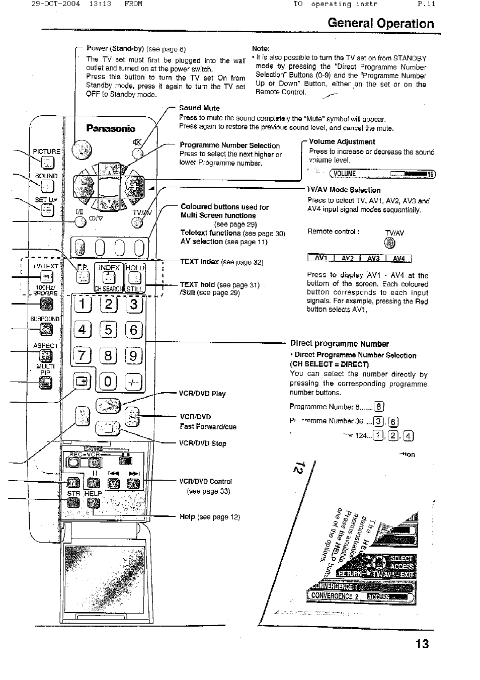 General operation, Co | 8j id, Lu (al (u | Panasonic TX-56P800H User Manual | Page 11 / 36