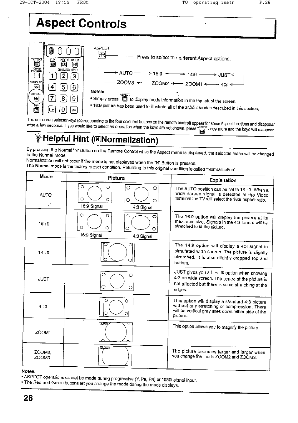 Helpful hint ([e]normalization) | Panasonic TX-56P800H User Manual | Page 28 / 36
