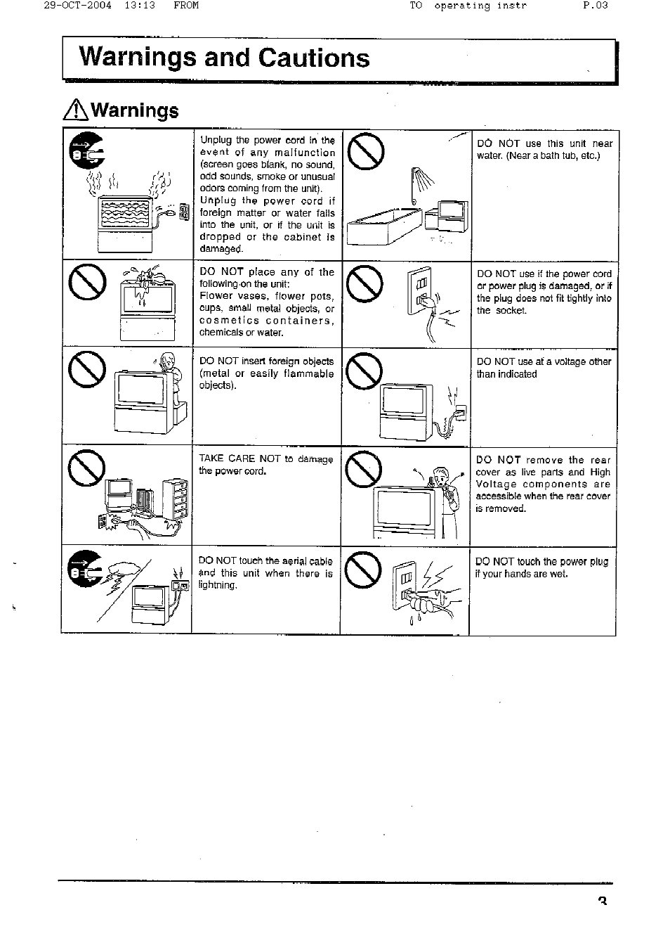 Awarninas | Panasonic TX-56P800H User Manual | Page 3 / 36